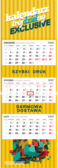 Kalendarz trójdzielny EXCLUSIVE 20217 z główyką wypukłą ścienny biurowy reklamowy wiszący do biura