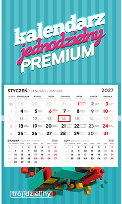 Kalendarz jednodzielny PREMIUM z główką wypukłą 2027 ścienny biurowy reklamowy wiszący do biura